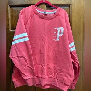Coral Crewneck Sweatshirt with Stripes
